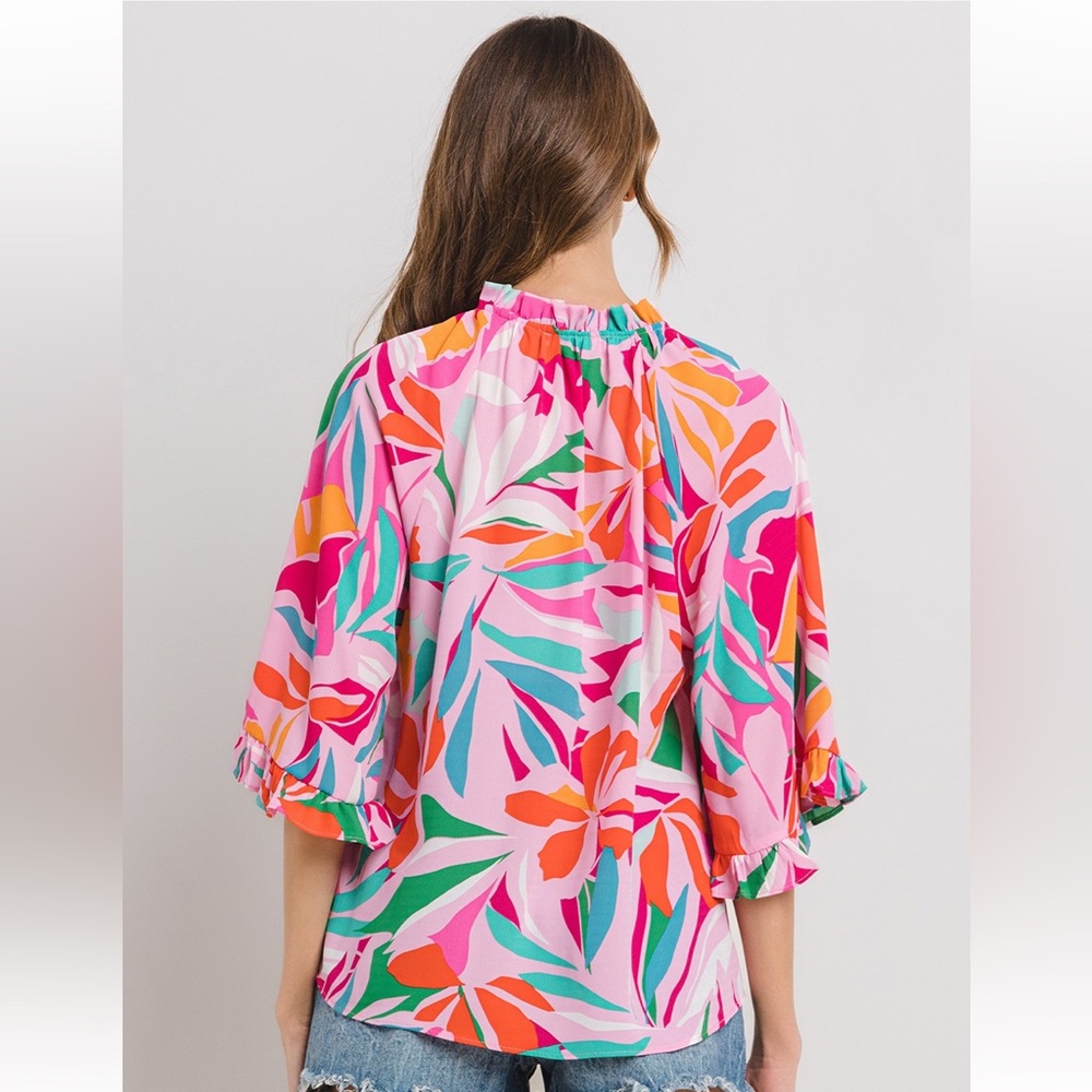 15 Boho Floral Print Wide Sleeve Blouse Top - Picture 5 of 6